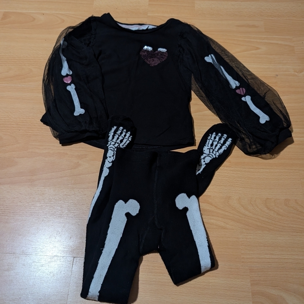 H&M Black Skeleton Kids Costume Size 4-6